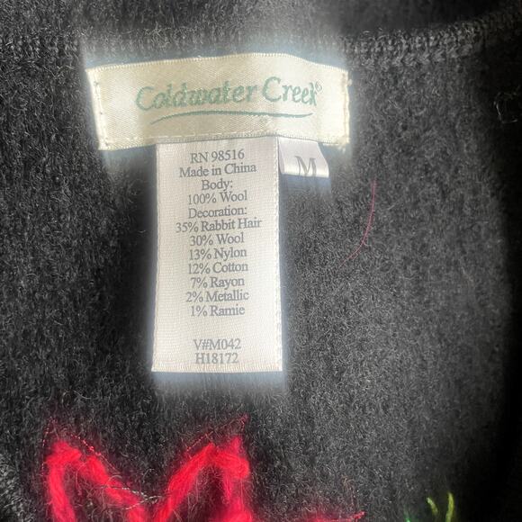 Coldwater Creek 100% Boiled Wool Christmas Embroidered Poinsettia Cardigan Sz M - Picture 5 of 5
